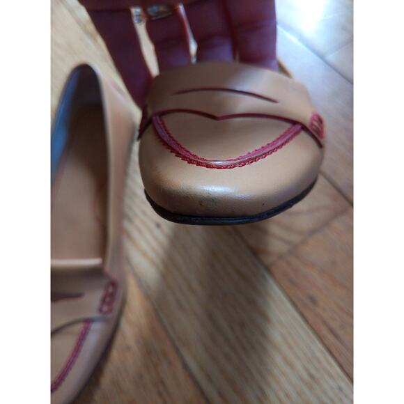 Tod's Tan Leather Driving Loafers Red Stitching Made Italy Size 5 Luxury - Picture 5 of 11